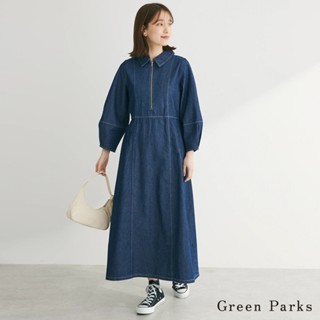 Green Parks 休閒牛仔半拉鍊鬆緊腰連身洋裝(6P41L0H0700)