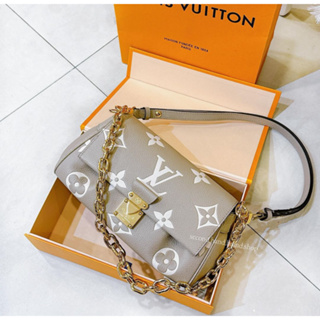 二手旗艦 LOUIS VUITTON LV 斑鳩灰色 牛皮壓紋 FAVORITE 雲朵包 斜背包 鏈包(中友店)