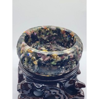天然水晶碎石 樹脂滴膠 聚寶盆 福 祿 壽 喜 財 消磁水晶盆 10X4.5CM