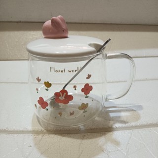 全新 現貨 ins風 水杯 可愛印花 立體 兔子 杯蓋 玻璃杯 帶手把 家用杯子 辦公室 馬克杯 牛奶杯 咖啡杯