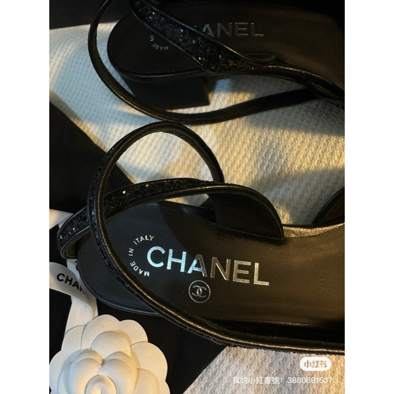 Chanel 香奈兒閃亮低跟鞋 腳踝交叉 尺寸38.5