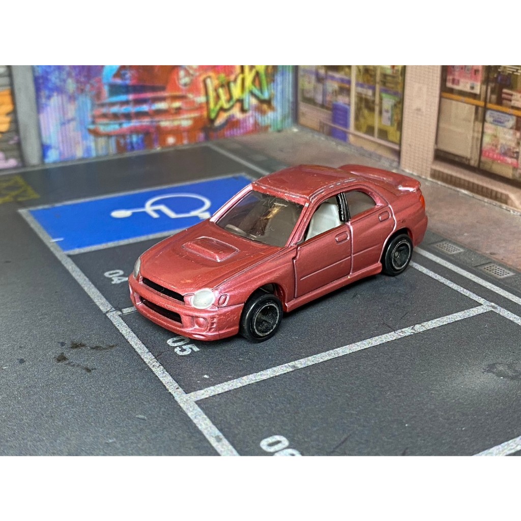 TOMICA-A16-無盒戰損-舊款圓燈硬皮鯊-Subaru Impreza -四門版粉紅