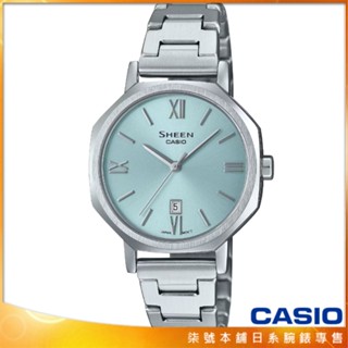 【柒號本舖】CASIO 卡西歐 SHEEN 時尚藍寶石鏡面鋼帶錶-湖水藍 / SHE-4554D-2A (臺灣公司貨)