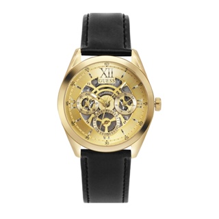 【For You】當天寄出 I GUESS 金色系 三眼日期顯示腕錶 鏤空錶盤 黑色亮皮革錶帶 手錶