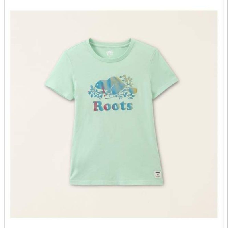 <現貨實拍＞Roots女裝-絕對經典系列漸層海狸LOGO有機棉短袖T恤M號