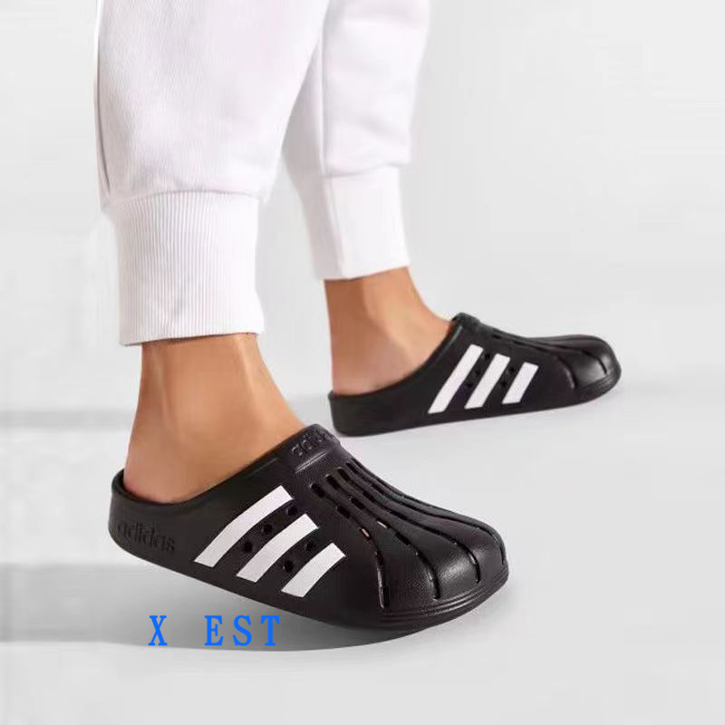 【X Est】Adidas Adilette Clogs 包頭拖鞋 一腳蹬運動洞洞鞋 男女同款 米白黑 JH9849