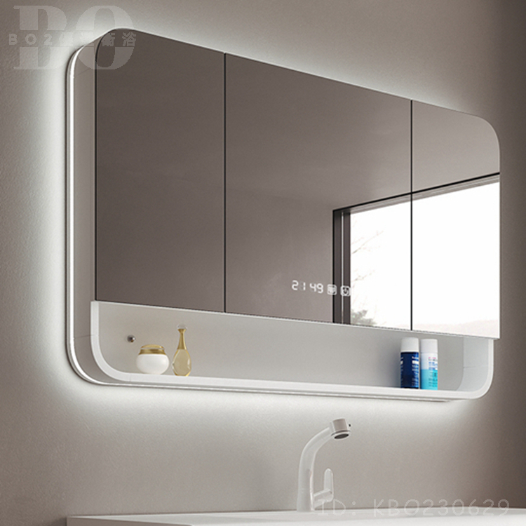 【破損包賠】智能實木圓角智能鏡櫃智能浴室鏡櫃鏡子單獨衛生間掛牆式新款鏡櫃帶燈壁掛鏡箱定製BO95
