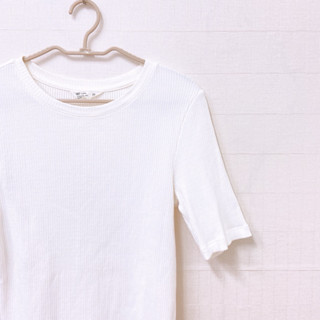 二手衣*NET白色T恤圓領短袖女裝休閒棉質上衣Tshirt五分袖