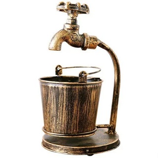 復古創意 擺件鐵藝做舊家用客廳茶几辦公室歐式個性潮流菸缸 水龍頭造型-古銅色