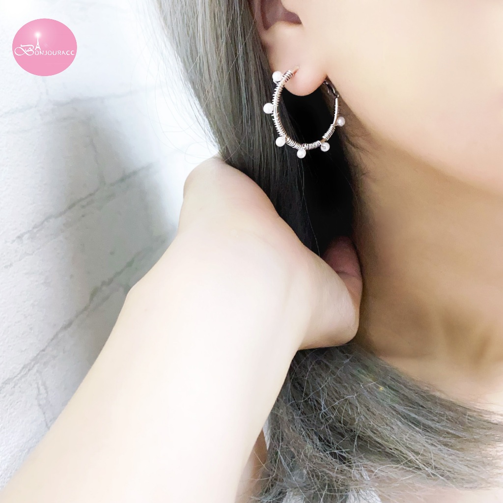 韓國 大圈圈珍珠造型 c字耳環 針式 韓國耳環 耳環 氣質款 台灣現貨【Bonjouracc】