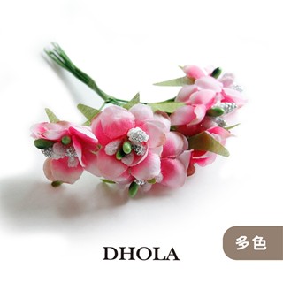 dhola｜【多色 - 約3cm水晶珍珠花蕊心多瓣花-單色6支-特價】人造花 花藝 塑膠假花 diy材料 朵拉手藝材料