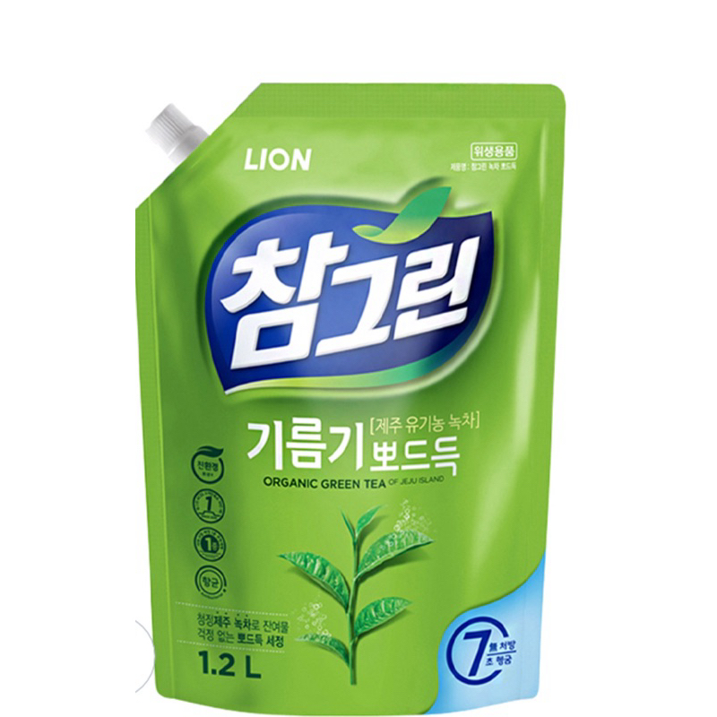 LION 獅王 Chamgreen 濟州綠茶洗碗精補充包, 1.2L