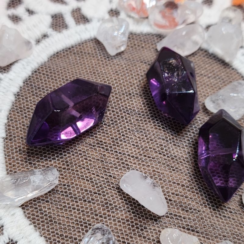 【DIY】紫水晶雙尖 | 散珠 | 水晶 | 手鍊 | 文玩 | 通孔 | 串珠雕件