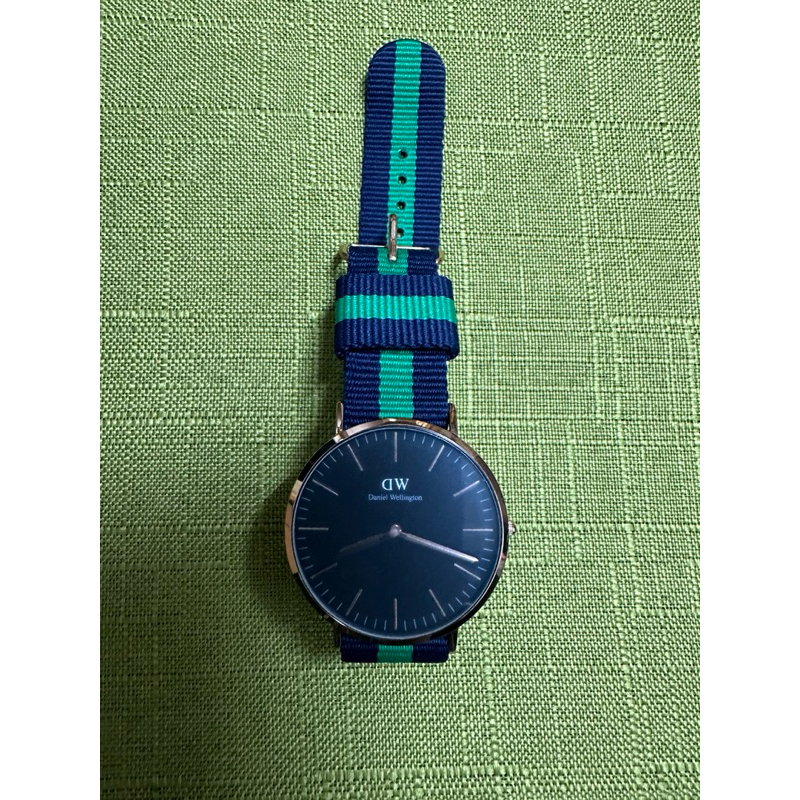 「正品」DW手錶 Classic 40mm 黑底金邊 帆布錶帶+全新深棕色真皮革錶帶（二手+全新 僅帶過2～3次）