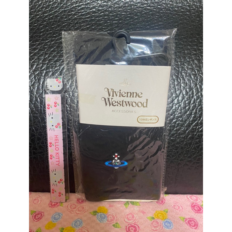 正品日本製 Vivienne Westwood 薇薇安土星logo刺繡十分丈內搭褲/內搭襪/緊身褲《黑色》日幣價2800