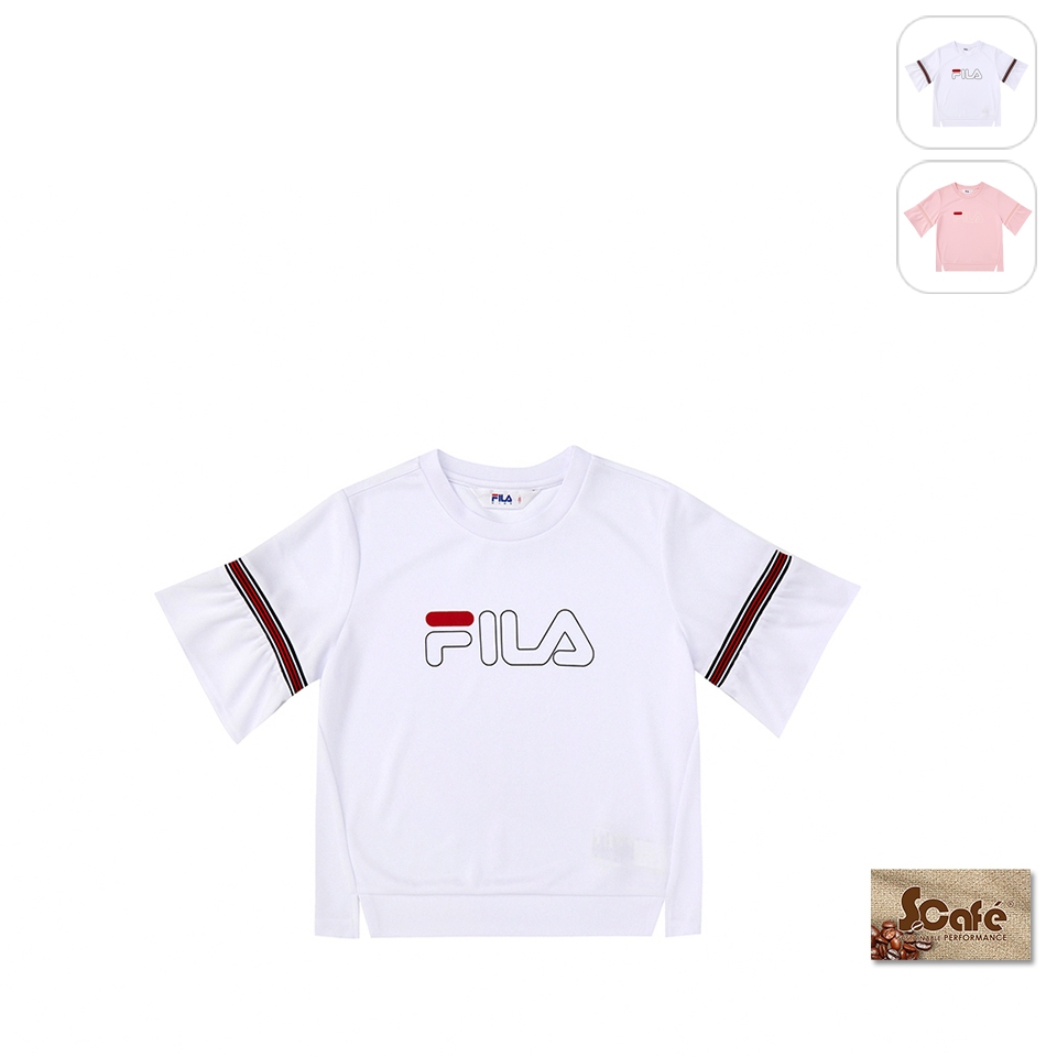 【FILA】KIDS 女童款 吸濕排汗 短袖 運動上衣-白色 5TEX-4424-WT