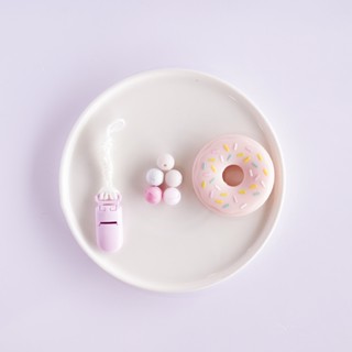 臺灣 pink and blue 17CM DIY 橘色 甜甜圈 固齒器固齒器+奶嘴鏈 (需自行串珠)
