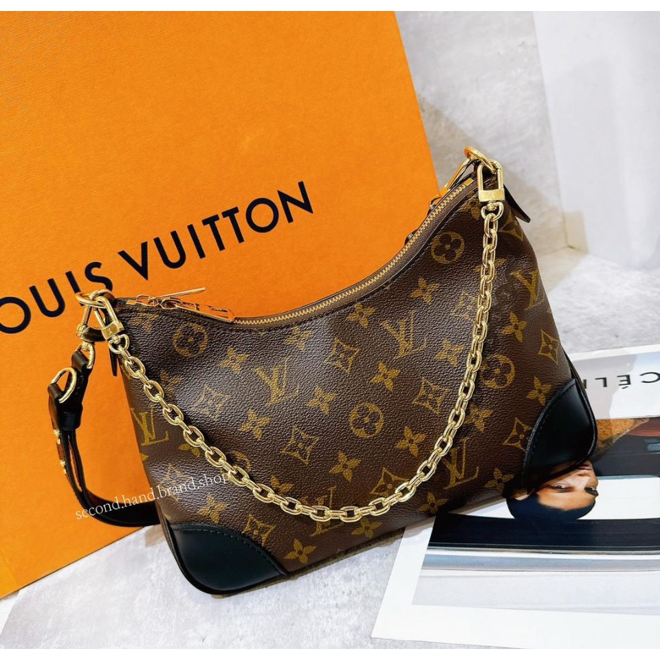 二手旗艦 LOUIS VUITTON LV 字紋 黑色 牛角 上拉鍊 鍊包 斜背包 側背包 兩用包(中友店)