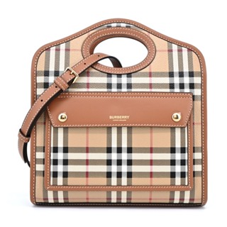 BURBERRY Horseferry經典格紋帆布Pocket手提/斜背包(石楠木棕色/迷你)｜JS Maxx官方旗艦