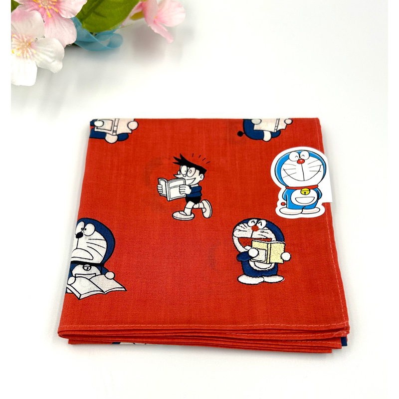 新品✨日本製刺繡哆啦a夢Doraemon 閱讀樂方巾/手帕/領巾 髪帶（現貨）52/52cm