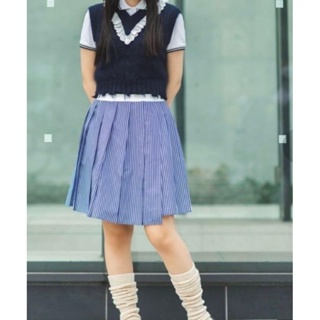 二手 uniqlo 直條紋 短裙 裙子 學院風 條紋 藍色