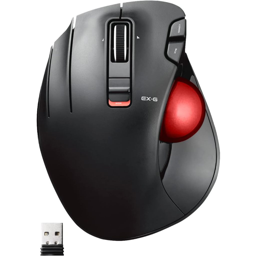 Elecom 滑鼠 無線 軌跡球拇指 左手專用 紅色球 6鍵 傾斜功能 左右滾動 M-XT4DRBK-G 黑
