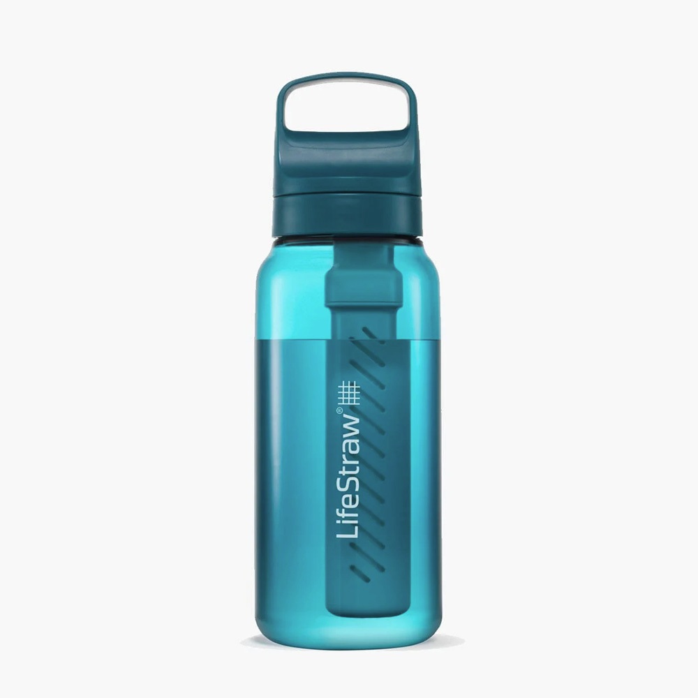 LifeStraw Go 提蓋二段式過濾生命淨水瓶 1L｜藍綠色 (濾水瓶 登山 健行 露營 旅遊 急難 避難 野外求生