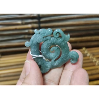 【禾賢行】天然翡翠.[瓜料]藍水鏤空雕龍騰九霄/飛黃騰達.精雕墬子.項鍊.玉珮.H24031500736