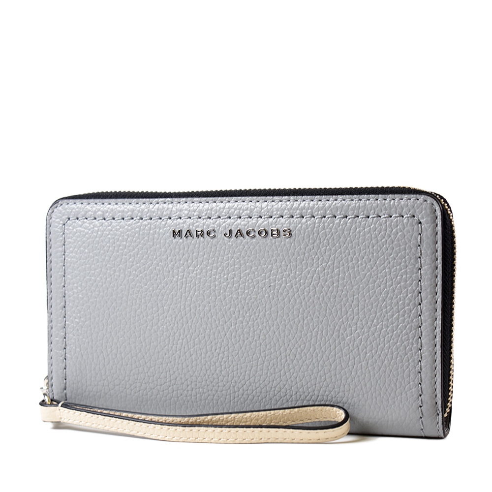 MARC JACOBS 拚色荔枝紋手掛式拉鍊長夾-灰/黑 【美國正品現貨】