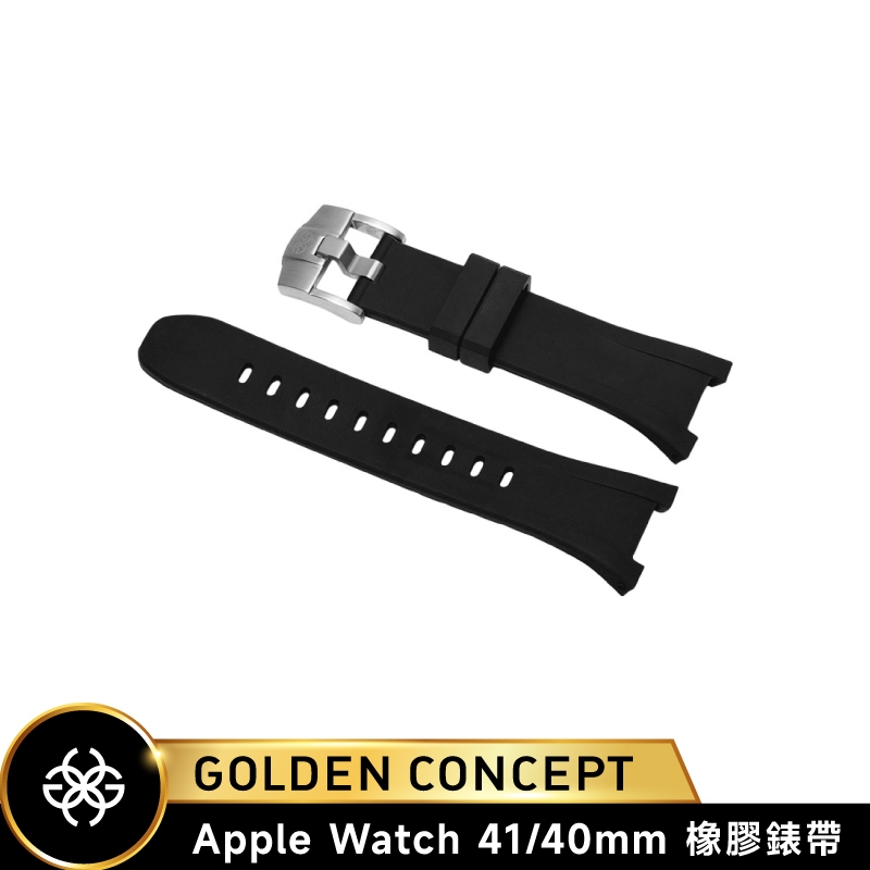 Golden Concept Apple Watch 41/40mm 黑橡膠錶帶 銀錶扣 ST-41-RB-BK-S