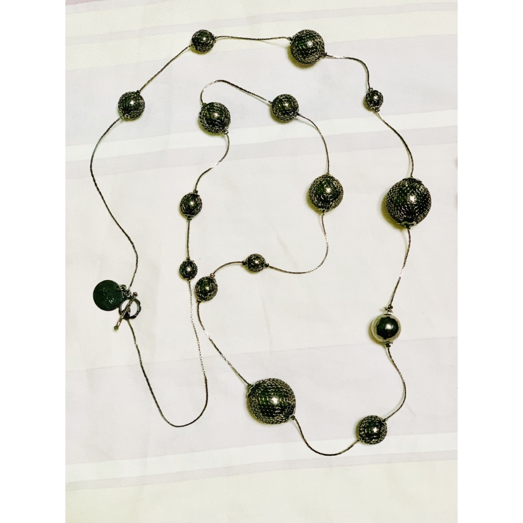 Mongo金屬個性風格大長鏈/項鍊 黑色金屬網球串珠設計  (二手)只配戴過一次 附黑色網袋收納袋 裝飾 時尚配件/個性