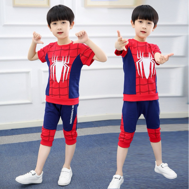 高雄現貨24H寄出童裝蜘蛛俠男孩衣服兒童蜘蛛人夏季短袖男童新款套装