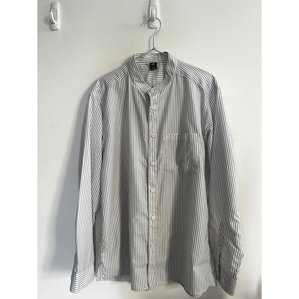 [二手]日牌 montbell 立領長袖襯衫 透氣排汗材質 灰色直條 男裝 XL號 #1114670