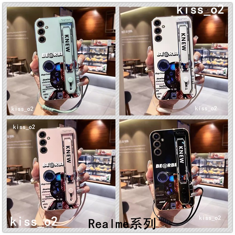 Realme防摔手機殼電鍍卡通腕帶適用 GT Neo3 Neo2 3T XT X3 X50 8 7 6 5 X7 PRO