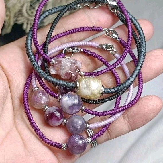 玩石手繩工坊-13m天然紫祖母晶平安扣、天然成色帶閃片超美（下單請留尺寸）