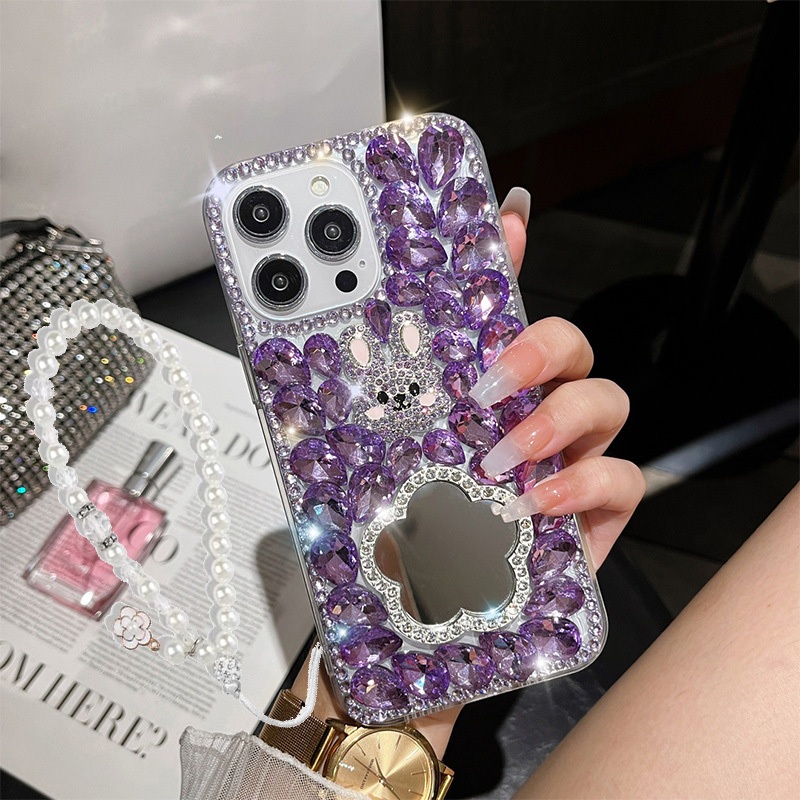 水鑽化妝鏡手機殼 適用 iPhone 11 Pro Max 12 13 14 Plus i13 i12 女生款 贈珍珠鏈