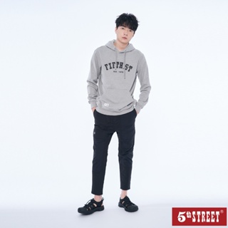 【5th STREET】 男裝 休閒印花長袖帽T-灰色 (560949)