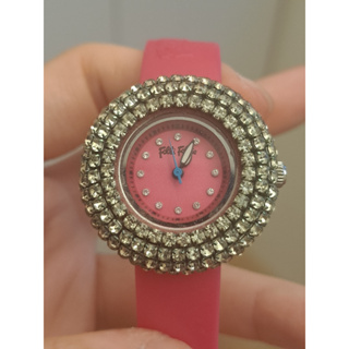 (二手近全新)Folli Follie 設計感 桃紅矽膠錶帶 水鑽錶面 手錶 百貨公司購買 原價近6000元