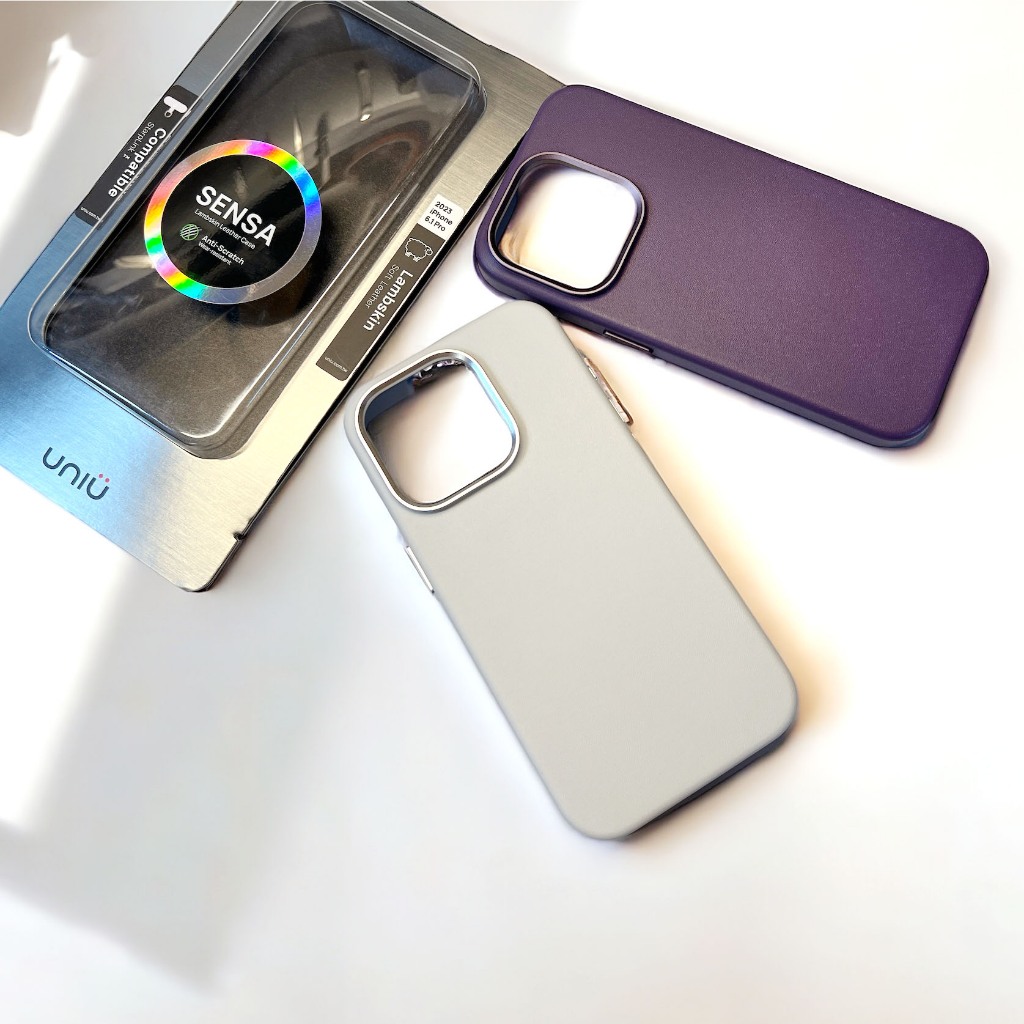 【清倉】iPhone 15 Pro UNIU SENSA 羊皮手感磁吸殼 防摔保護殼 手機保護殼 磁吸殼 暗夜紫 迷霧灰
