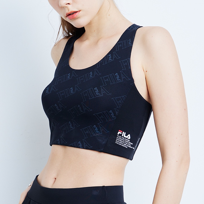 【FILA】女性 萊卡彈性 運動單穿背心-黑色 5TKX-1603-BK