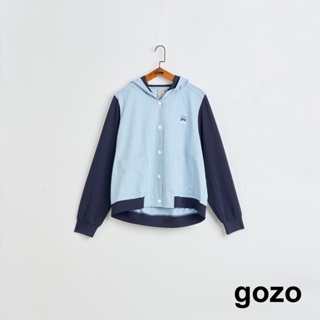 【gozo】➤gozo三次方撞色連帽棒球外套(淺藍/深藍_F) | 女裝 顯瘦 休閒