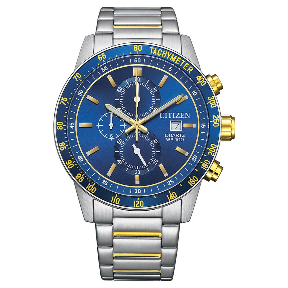CITIZEN 星辰(AN3684-59L) Chronograph 碼錶計時 大錶徑不鏽鋼石英錶-藍面44mm