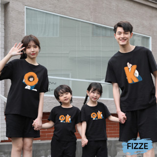 親子裝短袖 家庭裝 純棉大尺碼 夏季純棉上衣 親子出遊度假 韓版 寬鬆運動 撞色t XGT短袖 ok一家人【FIZZE】