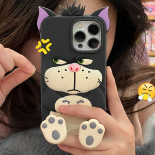立體路西法貓 腳丫可伸縮支架新款iPhone 16 15 Promax手機殼14創意趣味卡通蘋果13 12保護套11防摔