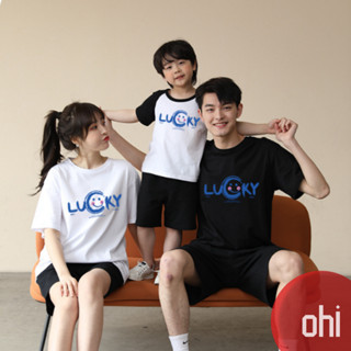 【ohi】親子裝上衣 家庭裝 純棉大尺碼 親子出遊度假 韓版寬鬆運動 撞色t 夏季純棉短袖 四色 XGT短袖 幸運笑臉
