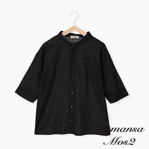 Samansa Mos2 小方格布料設計純棉七分袖襯衫(FL23L0A0880)