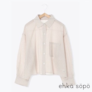 ehka sopo 細格紋圖案長袖口袋開襟襯衫(FF22L0A0480)