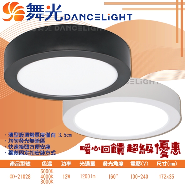 Feast Light🕯️舞光【OD-21028】LED-12W小珠薄型吸頂燈 PC塑料 全電壓 CNS認證 無藍光