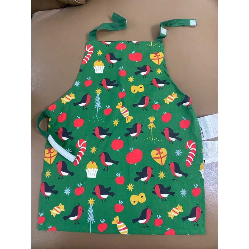 全新 ikea 綠色 小鳥 聖誕版 兒童 圍裙