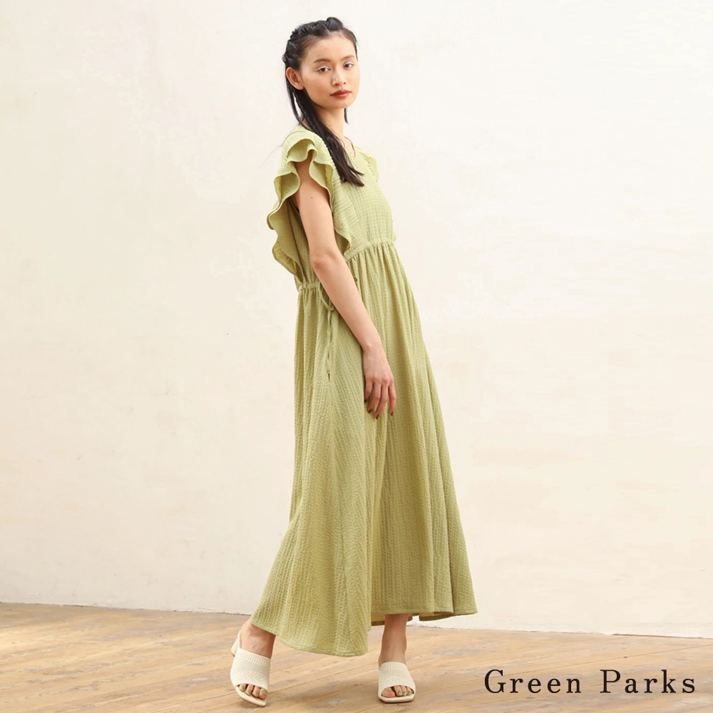 Green Parks 細褶喇叭荷葉袖束腰連身洋裝(6P42L0H0600)